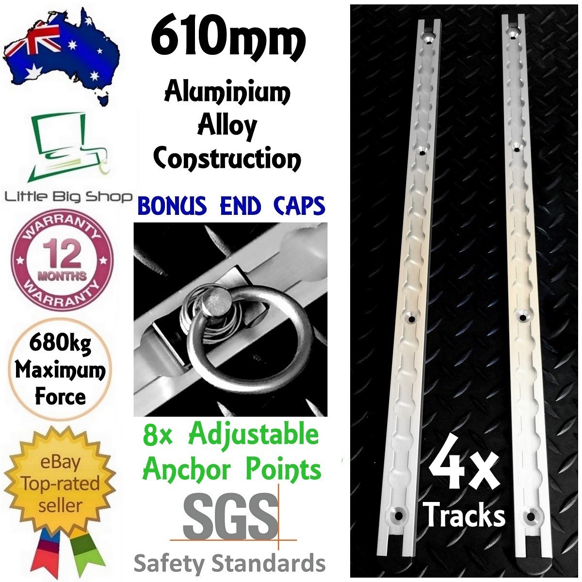New 4 x ANCHOR TRACK TIE DOWN RAIL System Aluminium Tracking Bike Utes