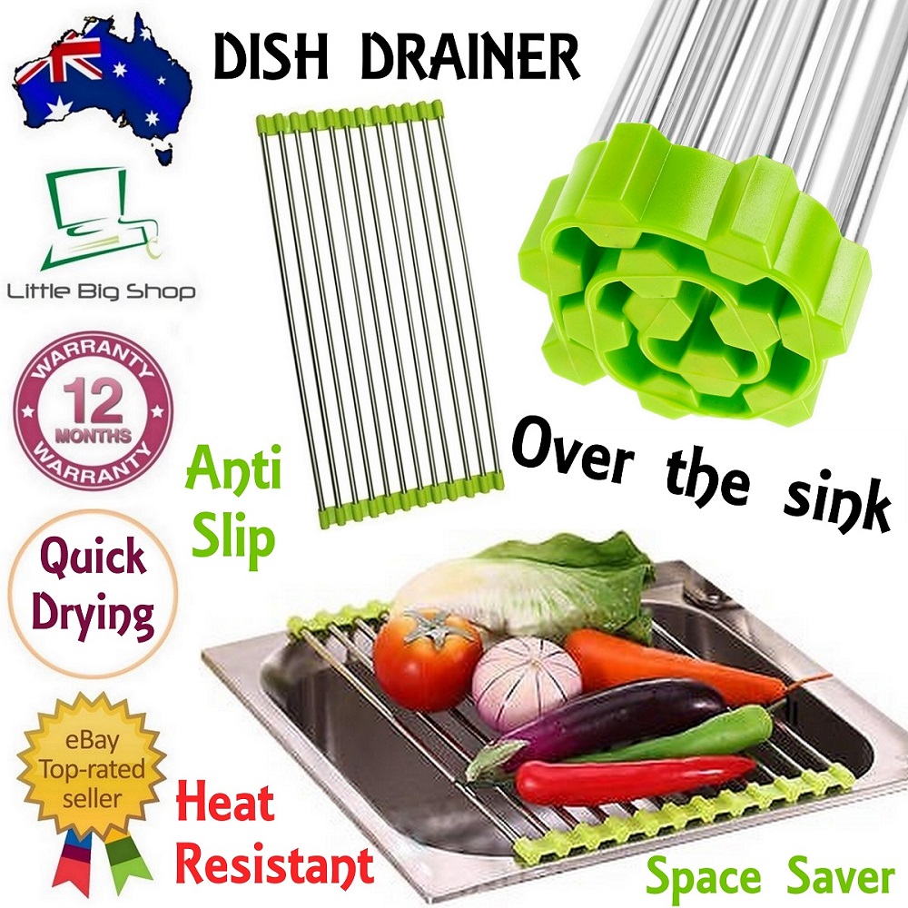 New DISH DRAINER Rack Over Sink Roll Up Mat Kitchen Tray Heat Drying